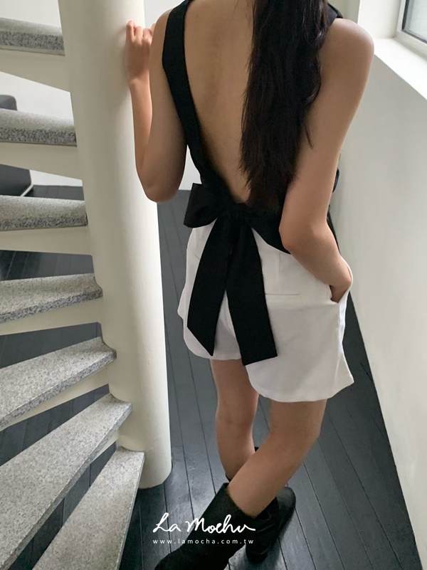 後綁帶圓領西裝背心
